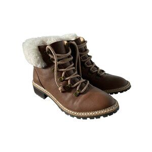 Express Faux Fur Lace Up Hiker Ankle Boots Women Size 9 Faux Leather Brown White